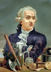Retrato de Antoine Laurent de Lavoisier (1743 - 1794), químico francês. depois de "La Ciencia y sus Hombres" de Louis Figuier. Barcelona 1881.