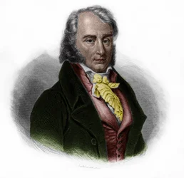 Retrato de Benjamin Constant (1767 - 1830), nobre suíço nascido na França, pensador, escritor e político. in "LIBRE DES SPORERS" de Louis de Cormenin Timon. 1842. Coleção particular.