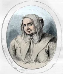 Retrato de Catherine Monvoisin (La Voisin) (1640-1680) - Caso dos venenos: Catherine Deshayes, mulher de Monvoisin e alcunhada La Voisin (1640-1680) - Gravura de 1863 em «Le Livre Rouge - Histoire De L