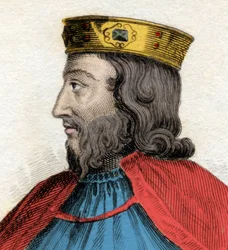 Retrato de Clóvis I (466-511), rei dos Francos. Gravura do século XIX. Milanês