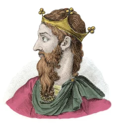 Retrato de Frederic I de Hauhenstaufen conhecido como Frederic Barberossa (Federico Barbarossa) (1122-1190), Imperador Romano Alemão. Gravura do século XIX. Milanês