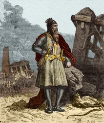 Retrato de Frederic I de Hauhenstaufen conhecido como Frederic Barberousse (Federico Barbarossa) (1122-1190), Imperador Romano Alemão. Gravura do século XIX.
