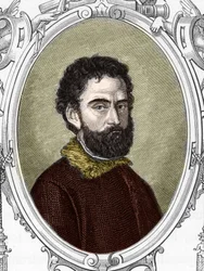 Retrato de Giorgio da Castelfranco dit Giorgione (1477/8-1510). Gravura de 1859 em "as galerias da Europa - Itália" por armengaud. Colecção privada.