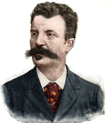 Retrato de Guy de Maupassant (1850-1893), escritor francês. Gravura em «Le Petit Parisien»