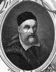 Retrato de Jacopo ou Giacomo Bassano (1518-1592) Pintor italiano. Gravura de 1859 em "as galerias da Europa - Itália" por armengaud. Colecção privada.