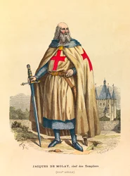 Retrato de Jacques de Molay (1244 - 1314), Grão Mestre dos Templários no século XIII, gravura - coleção particular
