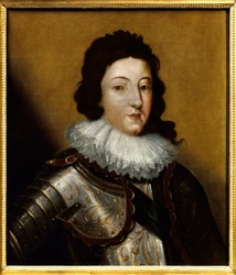 Retrato de Luís XIII (1601-1643). Pintura anônima do século XVII. Óleo sobre tela. Deve ser feita uma menção: Reims, Musee Des Beaux Arts