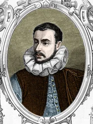 Retrato de Paolo Caliari disse Paolo Veronese (1528-1588) pintor italiano. 1859 gravura em "as galerias da Europa - Itália" por armengaud. Colecção privada.