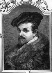 Retrato de Pier Francesco Mazzucchelli dit il Morazzone (1573-1626) pintor italiano. 1859 gravura em "as galerias da Europa - Itália" de Armandaud. Colecção privada.