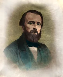 Retrato de Pierre Larousse (1817-1875) gramática e lexicographe (vocabulário) francais Gravura do século XIX Coleção particular