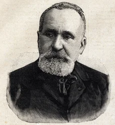 Retrato de Pierre Puvis de Chavannes (1824-1898), pintor francês, então presidente da Société Nationale des Beaux-Arts. Gravura em «Le Petit Parisien»