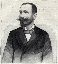 Retrato de Pierre Sales (1854? -1921?) , um escritor francês. Gravura em "Le Petro Parisien".