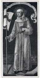 Retrato de São João de Capistrano (Giovanni da Capestrano) (1386-1456), franciscano italiano. Do século XV, pintura de Bartolomeo Vivarini. Gravura em "Les Missions Catholiques au XIXeme Siecle", de Louis-Eugene (Louis Eugene) Louvet. co