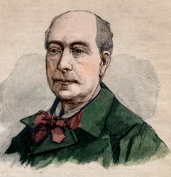 Retrato de Theodore de Banville (1823-1891), poeta francês. Gravura em "Le petit Parisien", de 1891. Coleção particular.
