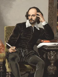 Retrato de William Shakespeare (1564-1616). de "hombres y Mujeres celebres". Barcelona 1877 (gravura).
