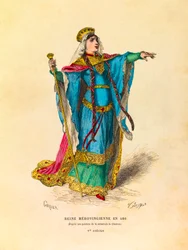 Retrato de uma rainha merovíngia em 480 d.C., gravura - coleção particular