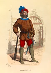 Retrato de um geolier em Paris em 1490, gravura - coleção particular