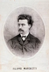 Retrato do compositor italiano Filippo Marchetti (1831-1902) Gravura. Século XIX. Coleção particular milanesa