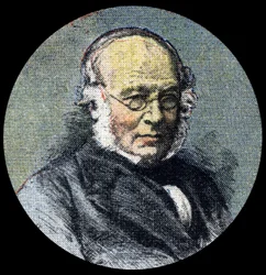 História Postal: Retrato de Sir Rowland Hill (1795-1879), na origem da reforma postal de 1839. Detalhe do "Le petit journal" de 15/04/1920. Coleção Particular