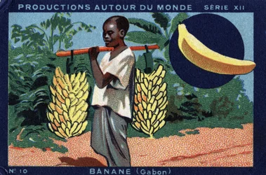 Produções em todo o mundo: Banana no Gabão. Cromolitografia de 1933 no "Álbum Joseph-Milliat".