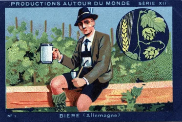 Produções em todo o mundo: Cerveja na Alemanha. Cromolitografia de 1933 em "Joseph-Milliat Album".