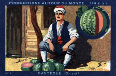 Produções em todo o mundo: pasteco no Oriente. Cromolitografia de 1933 no "Álbum Joseph-Milliat".