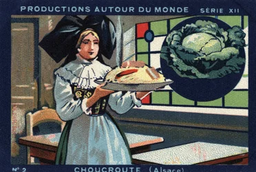 Produções em todo o mundo: chucrute na Alsácia. Cromolitografia de 1933 no "Álbum Joseph-Milliat".
