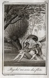 Psique dentro das ondas. Gravura de 1819 em "Lettres a Emilie sur la mythologie" de Charles Albert Demoustier (1760-1801). Coleção privada.