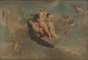 Putti com um festão, c.1650 (óleo sobre tela)