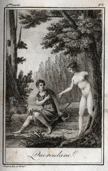 QUERCULANES, ninfas, protectores de canais. Gravura de 1819 em "Lettres a Emilie sur la mythologie" de Charles Albert Demoustier (1760-1801). Coleção particular.