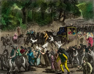 Regresso da família real a Paris depois do seu voo para Varennes em 1791, Gravura, Colecção privada