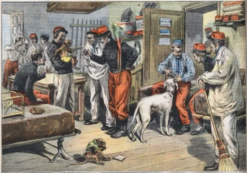Regresso de África dos soldados do exército francês enviados para a Tunísia. Gravura do jornal "Le Petité Parisien", 7/06/1908. Colecção privada.