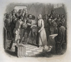 São Nicolau (Nicholas) de Flue ou Irmão Klaus (1417-1487), um eremita suíço que reconciliava os confederados suíços que estavam prestes a iniciar a guerra civil. Gravura de 1846 em "Vidas dos Santos". Coleção privada.