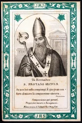 Santo protais, eveque de Milão Imagem piedosa. Cartão postal. O início do século XX. Coleção Particular
