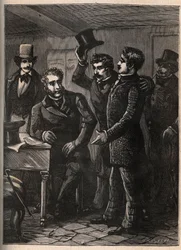 O sargento Charles Goubin (1798-1822) está a ser arrependido por Eugene-Francois (Eugene Francois) Vidocq - gravação em "Os quatro sargentos de La Rochelle grand rect historique et dramatique" por Jules Beaujoint - Por volta de 1900