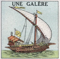 Naves e navios: uma galé. Ilustração anónima de 1925. Coleção privada.