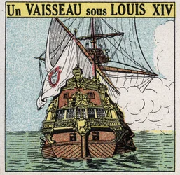 Navios e navios: um navio sob Louis XIV (1638-1715). Ilustração anónima a partir de 1925. Coleção privada.