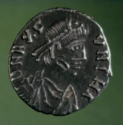 Negador de prata com a efígie do rei dos vândalos Gunthamund (484-496).