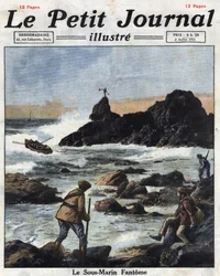 Sinn Feiners (sinn-feiners), membros do ramo político do Exército Republicano Irlandês (IRA) na Irlanda, embarcam em barcos para abordar submarinos dos Estados Unidos, fornecendo secretamente armas e munições à Irlanda. Ilustração retirada de "Le petit