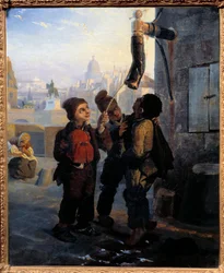 Pequena Chaminé Desalinhamento da chaminé para a água de uma bomba no Quai du Louvre em 1830 Pintura anónima. 1830 Sol. 0,45x0,38 m