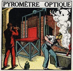 Análise espectral: pirómetro óptico. Ilustração anónima de 1925. Coleção privada.