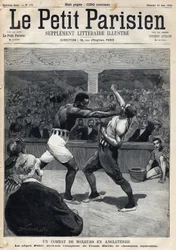 Desporto, Boxe: Uma luta de boxe na Inglaterra entre Peter Jackson e o campeão australiano Frank Slavin. Gravação. Um dos jornais "Le petit parisien" em 12/06/1892. Coleção Particular