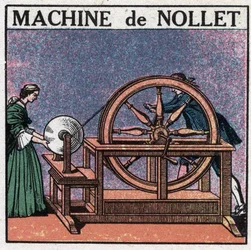Máquinas estáticas: a máquina do abade Jean Antoine Nollet (Jean-Antoine) (1700-1770) inventada em 1740. Ilustração anónima a partir de 1925. Coleção particular.