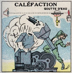 Geradores de vapor: explosão de uma caldeira provocada pela calefação. Ilustração anónima de 1925. Coleção privada.