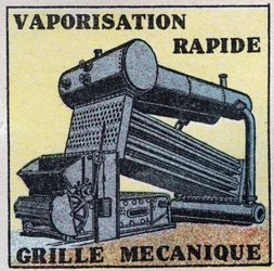 Geradores de vapor: grelha mecânica que permite o carregamento automático de uma caldeira. Ilustração anónima a partir de 1925. Colecção privada.
