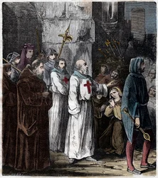 Splice dos Templários: Jacques de Molay (Molai) grande mestre da Ordem dos Templários e vários de seus companheiros são acusados de heresia e deboche pelo rei Filipe IV dit le bel et executa o 4 de Março