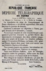 Telegraphic news of Tours of 9/12/1870 by Léon Gambetta.