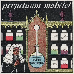 Temperatura e expansão: o "perpetuum móvel", o primeiro termómetro utilizado por boticários no século XVI. Ilustração anónima a partir de 1925. Coleção particular.