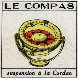 Magnetismo terrestre: a bússola utiliza uma suspensão cardã para manter a posição horizontal. Ilustração anónima de 1925. Coleção particular.
