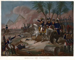 A Batalha das Pirâmides (3 termidor An VI, 21 juillet 1798) - Anónimo - 1800 - Mezzotint - 59,8x84,7 - Colecção Privada